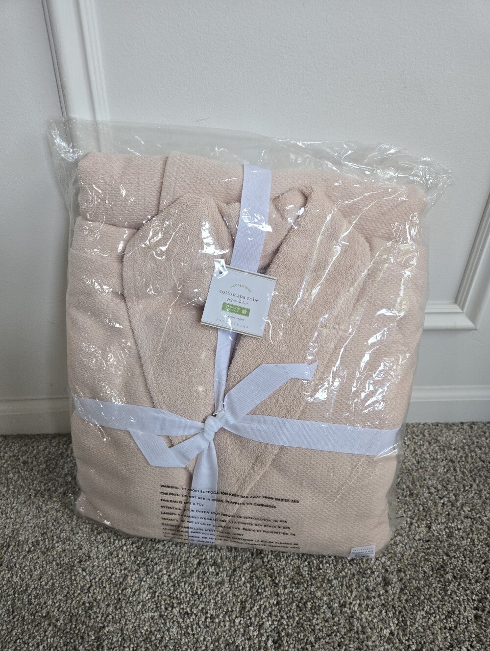 Pottery Barn Cotton Waffle knit Spa Robe Medium- color Soft Rose DISCONTINUED - Picture 1 of 5